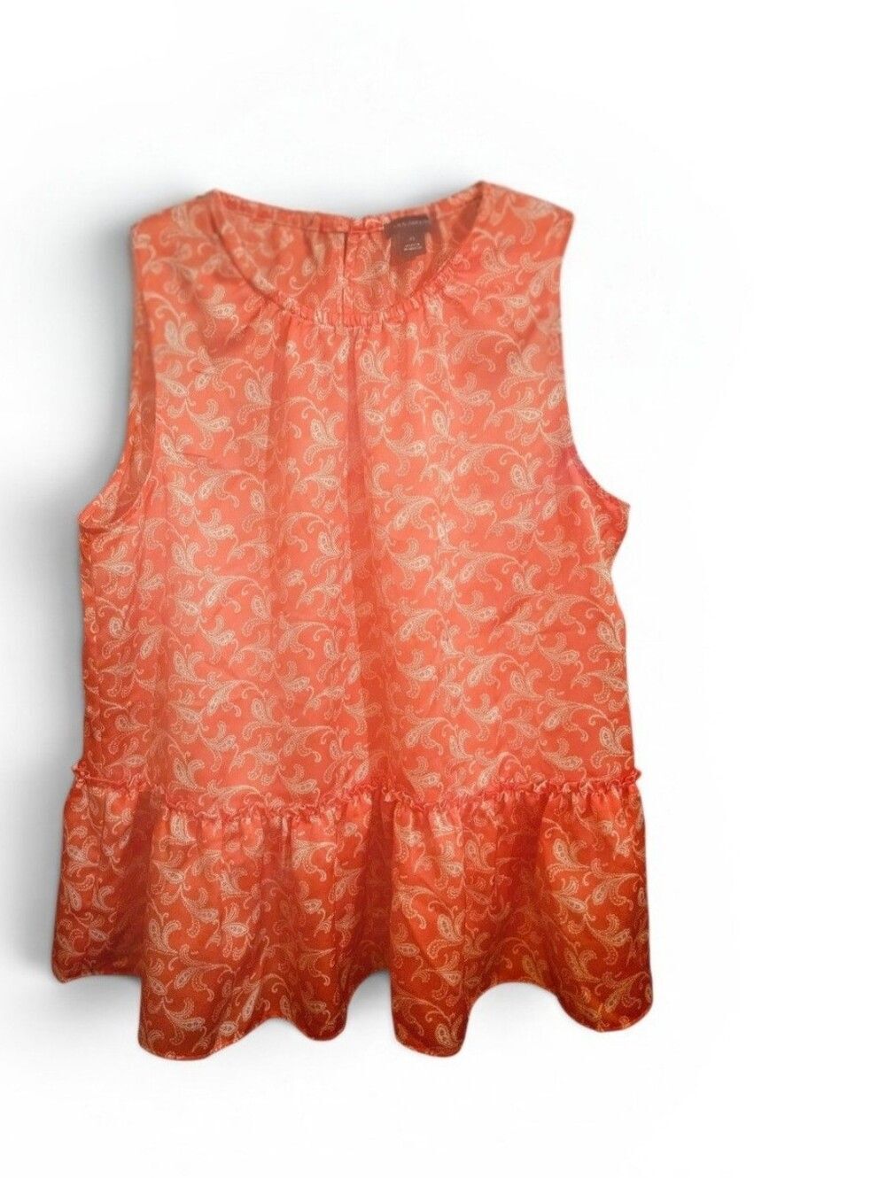Ann Taylor Orange & White Paisley Sleeveless Peplum Top Size XS 19" P2P